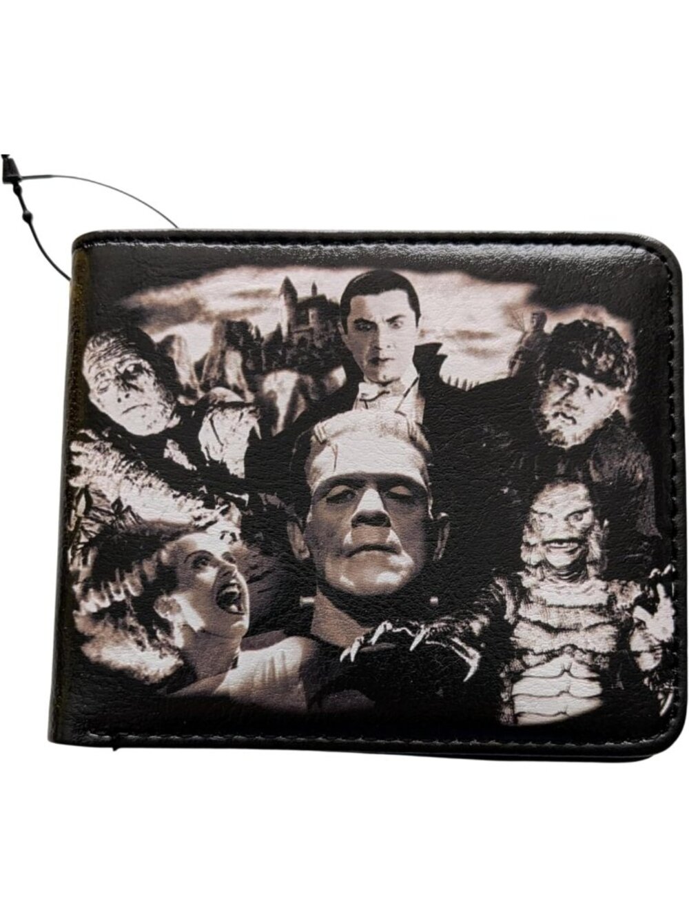 Universal Monsters Men's Bi-Fold Wallet - Black Faux Leather, Stylish & Durable